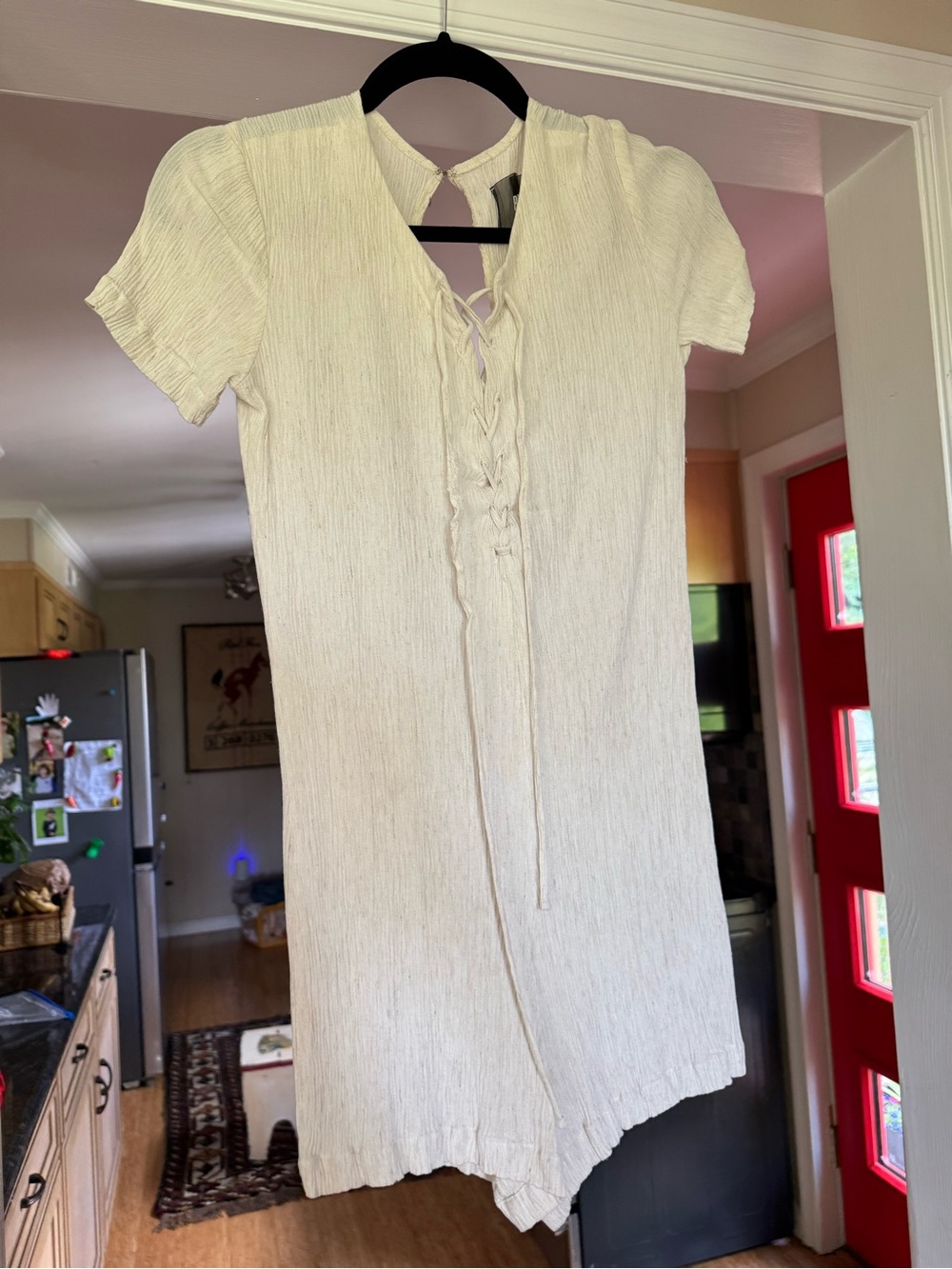Reformation Cream Lace-Up Short Sleeve Romper
